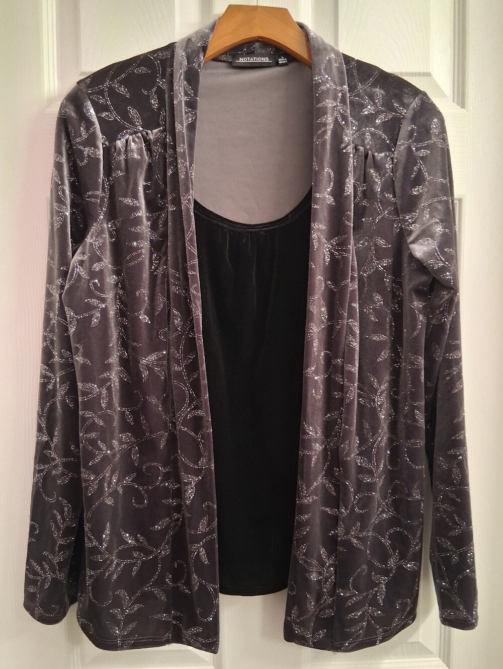Notations Sparkly Layered Velvet Blouse Small
